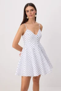 TRENDYOLMİLLA Navy Blue-Multicolored Polka Dot Short / Mini Weaving Dress - Image 2