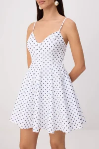 TRENDYOLMİLLA Navy Blue-Multicolored Polka Dot Short / Mini Weaving Dress - Image 3