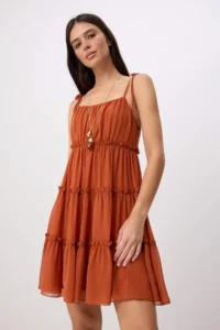 TRENDYOLMİLLA Brick Red Kat Kat Detailed Short / Mini Siphon Weaving Dress - Image 2