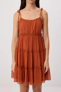 TRENDYOLMİLLA Brick Red Kat Kat Detailed Short / Mini Siphon Weaving Dress - Image 3
