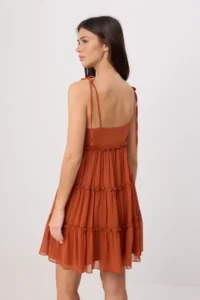 TRENDYOLMİLLA Brick Red Kat Kat Detailed Short / Mini Siphon Weaving Dress - Image 4