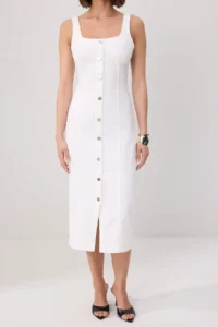 TRENDYOLMİLLA Ecru Button Detailed Medium Flexible Midi DENIM Dress - Image 3