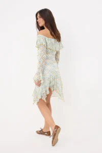 Siedres x Trendyolmilla Multicolored Printed A-line/Life Form Carmen Collar Frilly Midi Knitting Dress - Image 4
