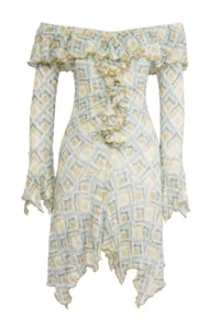 Siedres x Trendyolmilla Multicolored Printed A-line/Life Form Carmen Collar Frilly Midi Knitting Dress - Image 5