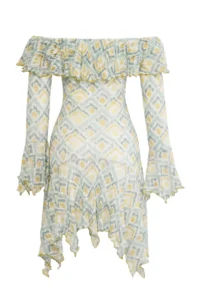 Siedres x Trendyolmilla Multicolored Printed A-line/Life Form Carmen Collar Frilly Midi Knitting Dress - Image 6