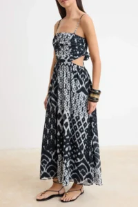 TRENDYOLMİLLA Multicolored Geometric Patterned Lined Siphon Maxi Weaving Dress - Image 2