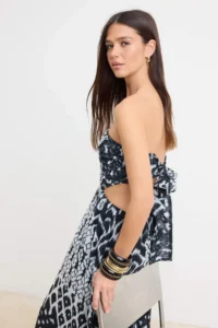 TRENDYOLMİLLA Multicolored Geometric Patterned Lined Siphon Maxi Weaving Dress - Image 3