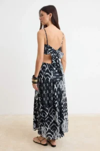 TRENDYOLMİLLA Multicolored Geometric Patterned Lined Siphon Maxi Weaving Dress - Image 4