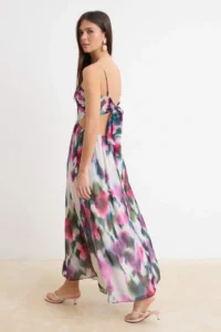 TRENDYOLMİLLA Pink-Multicolored Floral Lined Siphon Maxi Weaving Dress - Image 2