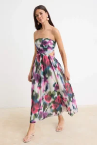TRENDYOLMİLLA Pink-Multicolored Floral Lined Siphon Maxi Weaving Dress - Image 3