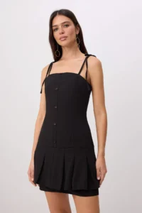 TRENDYOLMİLLA Black Button Detailed Sleeveless Short / Mini Weaving Dress - Image 2