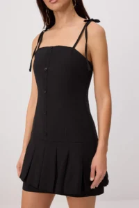 TRENDYOLMİLLA Black Button Detailed Sleeveless Short / Mini Weaving Dress - Image 3
