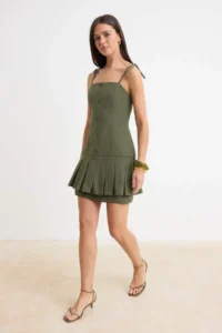 TRENDYOLMİLLA Khaki Plain Short / Mini Weaving Dress