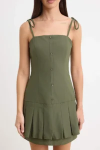 TRENDYOLMİLLA Khaki Plain Short / Mini Weaving Dress - Image 3