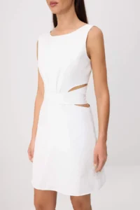 TRENDYOLMİLLA WHITE Binding Detailed Mini Weaving Dress - Image 3