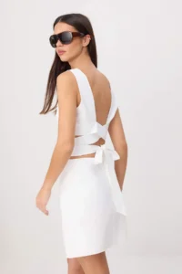 TRENDYOLMİLLA WHITE Binding Detailed Mini Weaving Dress - Image 5