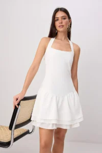TRENDYOLMİLLA Ecru with flywheel / Frilly Short / Mini Weaving Dress