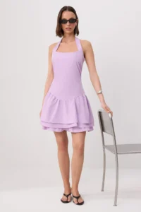 TRENDYOLMİLLA Lilac with flywheel Frilly Poplin Short / Mini Weaving Dress