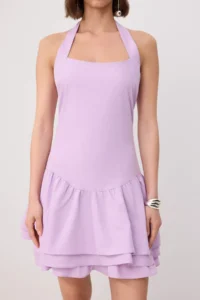 TRENDYOLMİLLA Lilac with flywheel Frilly Poplin Short / Mini Weaving Dress - Image 3