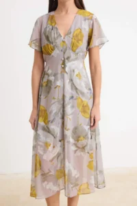 TRENDYOLMİLLA Multicolored flower patterned Siphon Midi Weaving Dress - Image 3