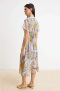 TRENDYOLMİLLA Multicolored flower patterned Siphon Midi Weaving Dress - Image 4