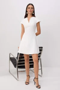 TRENDYOLMİLLA WHITE A Cut Short / Mini Weaving Dress - Image 2