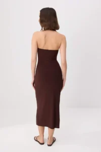 TRENDYOLMİLLA Brown Plain bodycon Barbell Neck Sleeveless Midi Lined Knitting Dress - Image 4