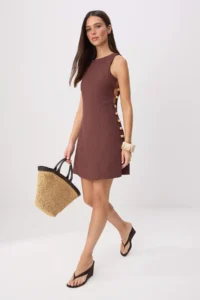 TRENDYOLMİLLA Brown Accessory Detailed Short / Mini Weaving Dress