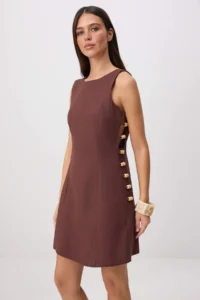 TRENDYOLMİLLA Brown Accessory Detailed Short / Mini Weaving Dress - Image 3