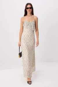 TRENDYOLMİLLA Ecru Polka Dot A-Pattern/Life Form Thin Sleeveless with flywheel/Frilly Maxi Knitting Dress