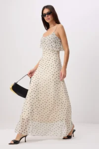 TRENDYOLMİLLA Ecru Polka Dot A-Pattern/Life Form Thin Sleeveless with flywheel/Frilly Maxi Knitting Dress - Image 2