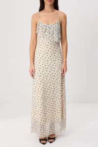 TRENDYOLMİLLA Ecru Polka Dot A-Pattern/Life Form Thin Sleeveless with flywheel/Frilly Maxi Knitting Dress - Image 4