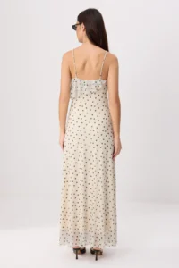 TRENDYOLMİLLA Ecru Polka Dot A-Pattern/Life Form Thin Sleeveless with flywheel/Frilly Maxi Knitting Dress - Image 5