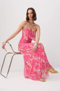 TRENDYOLMİLLA Fuchsia Printed A-Pattern/Life Form Thin Sleeveless with flywheel/Frilly Maxi Knitting Dress - Image 2