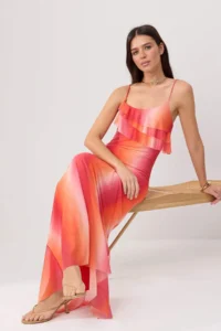 TRENDYOLMİLLA Orange Printed A-Pattern/Life Form Thin Sleeveless with flywheel/Frilly Maxi Knitting Dress - Image 2