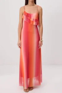 TRENDYOLMİLLA Orange Printed A-Pattern/Life Form Thin Sleeveless with flywheel/Frilly Maxi Knitting Dress - Image 3