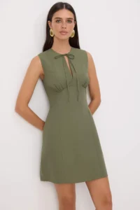 TRENDYOLMİLLA Khaki Plain Short / Mini Weaving Dress - Image 2