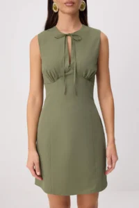 TRENDYOLMİLLA Khaki Plain Short / Mini Weaving Dress - Image 3