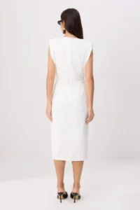 TRENDYOLMİLLA Ecru Button Detailed padded Midi Weaving Dress - Image 4