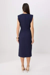 TRENDYOLMİLLA Navy Blue Button Detailed padded Midi Weaving Dress - Image 4