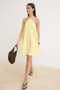 TRENDYOLMİLLA Light Yellow Mini Weaving Dress