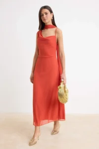TRENDYOLMİLLA Pomegranate Blossom Siphon Lined Maxi Weaving Dress
