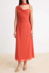 TRENDYOLMİLLA Pomegranate Blossom Siphon Lined Maxi Weaving Dress - Image 3