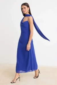 TRENDYOLMİLLA Saks Blue Siphon Lined Maxi Weaving Dress - Image 2