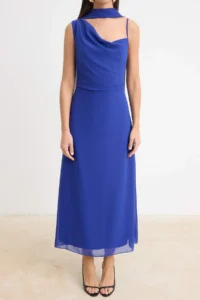 TRENDYOLMİLLA Saks Blue Siphon Lined Maxi Weaving Dress - Image 3