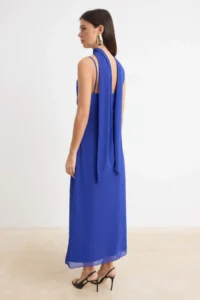 TRENDYOLMİLLA Saks Blue Siphon Lined Maxi Weaving Dress - Image 4