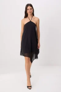 TRENDYOLMİLLA Black Siphon Lined Asymmetric fragmented Mini Weaving Dress - Image 2