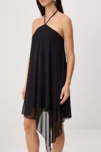TRENDYOLMİLLA Black Siphon Lined Asymmetric fragmented Mini Weaving Dress - Image 3