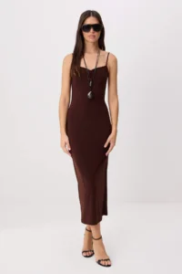TRENDYOLMİLLA Brown Plain bodycon/Fitting Thin Sleeveless Maxi Knitting Dress - Image 2