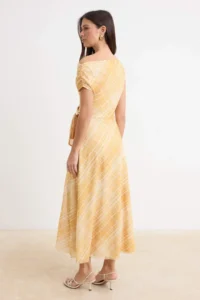 TRENDYOLMİLLA Yellow Plaid/Checkered Aline/Life Form Accessory Detailed Tulle Maxi Knitting Dress - Image 4